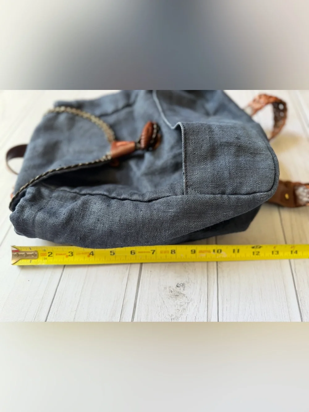 Vintage Banana Republic made in Italy blue texture canvas & leather rucksack